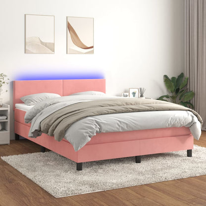 Letto a Molle con Materasso e LED Rosa 140x190 cm in Velluto - homemem39