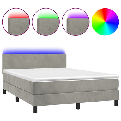 Letto a Molle Materasso e LED Grigio Chiaro 140x200 cm Velluto - homemem39