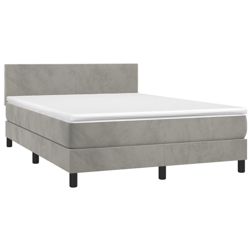 Letto a Molle Materasso e LED Grigio Chiaro 140x200 cm Velluto - homemem39