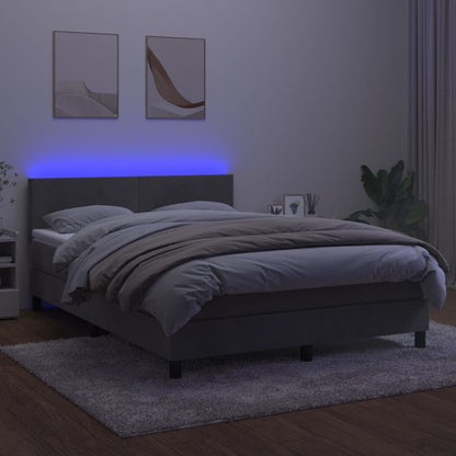 Letto a Molle Materasso e LED Grigio Chiaro 140x200 cm Velluto - homemem39