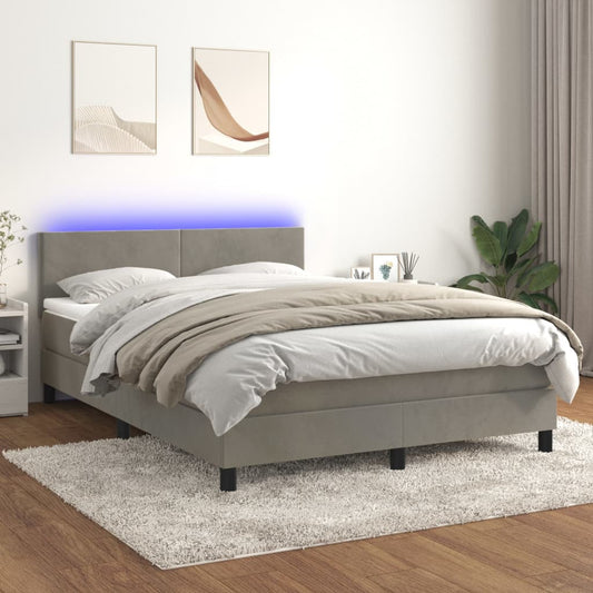 Letto a Molle Materasso e LED Grigio Chiaro 140x200 cm Velluto - homemem39