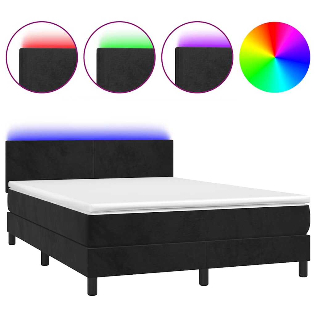 Letto a Molle con Materasso e LED Nero 140x200 cm in Velluto | homemem39