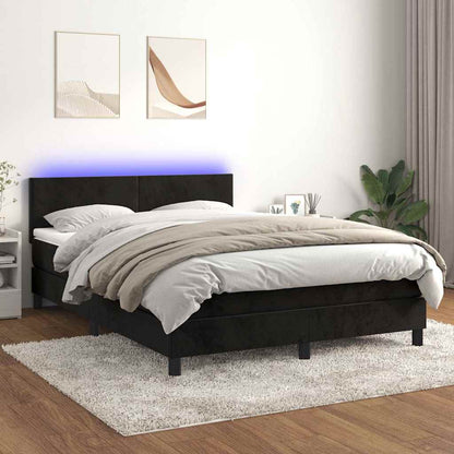 Letto a Molle con Materasso e LED Nero 140x200 cm in Velluto | homemem39