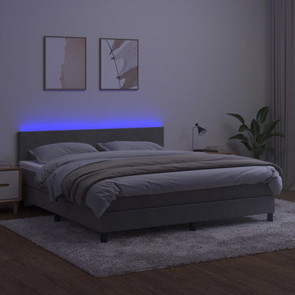 Letto a Molle Materasso e LED Grigio Chiaro 160x200 cm Velluto - homemem39