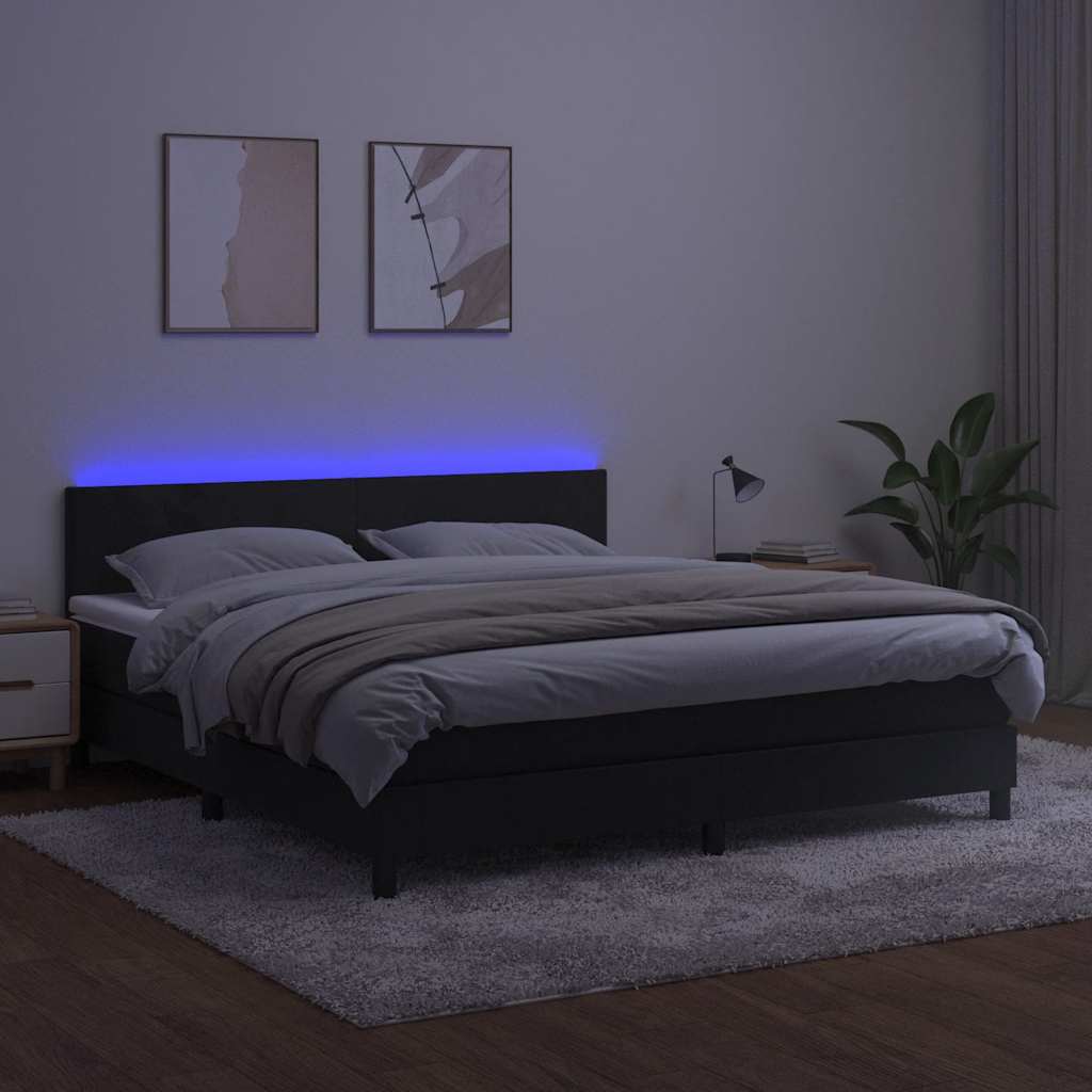 Letto a Molle con Materasso e LED Nero 160x200 cm in Velluto