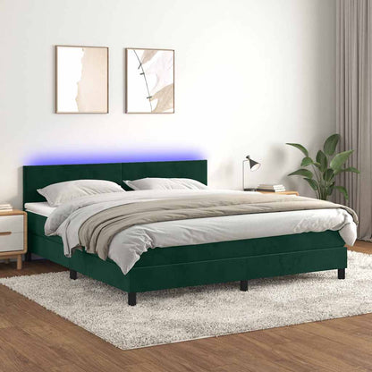 Letto a Molle con Materasso e LED Verde Scuro 160x200cm Velluto | homemem39