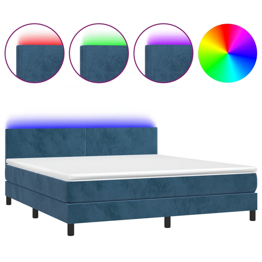 Letto a Molle con Materasso e LED Blu Scuro 160x200 cm - homemem39