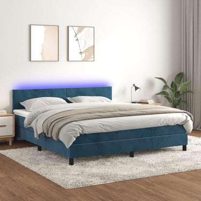 Letto a Molle con Materasso e LED Blu Scuro 160x200 cm - homemem39