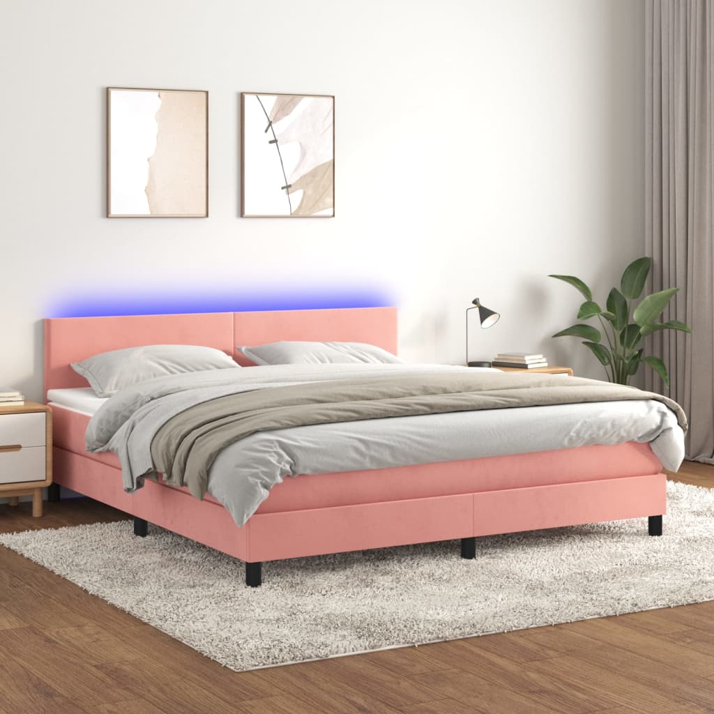 Letto a Molle con Materasso e LED Rosa 160x200 cm in Velluto - homemem39