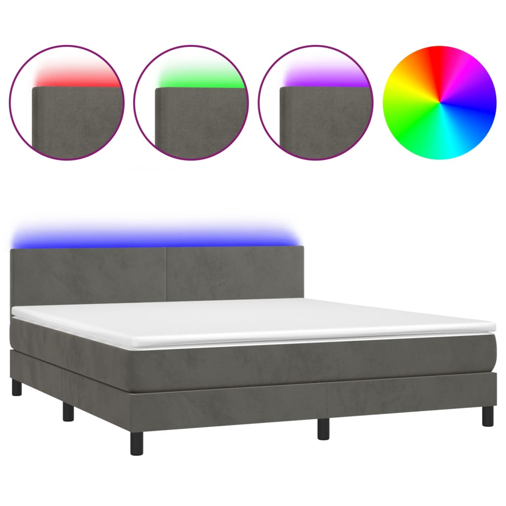 Letto a Molle con Materasso e LED Grigio Scuro 180x200 cm