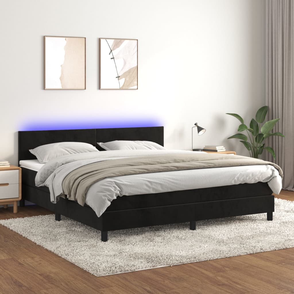 Letto a Molle con Materasso e LED Nero 180x200 cm in Velluto - homemem39