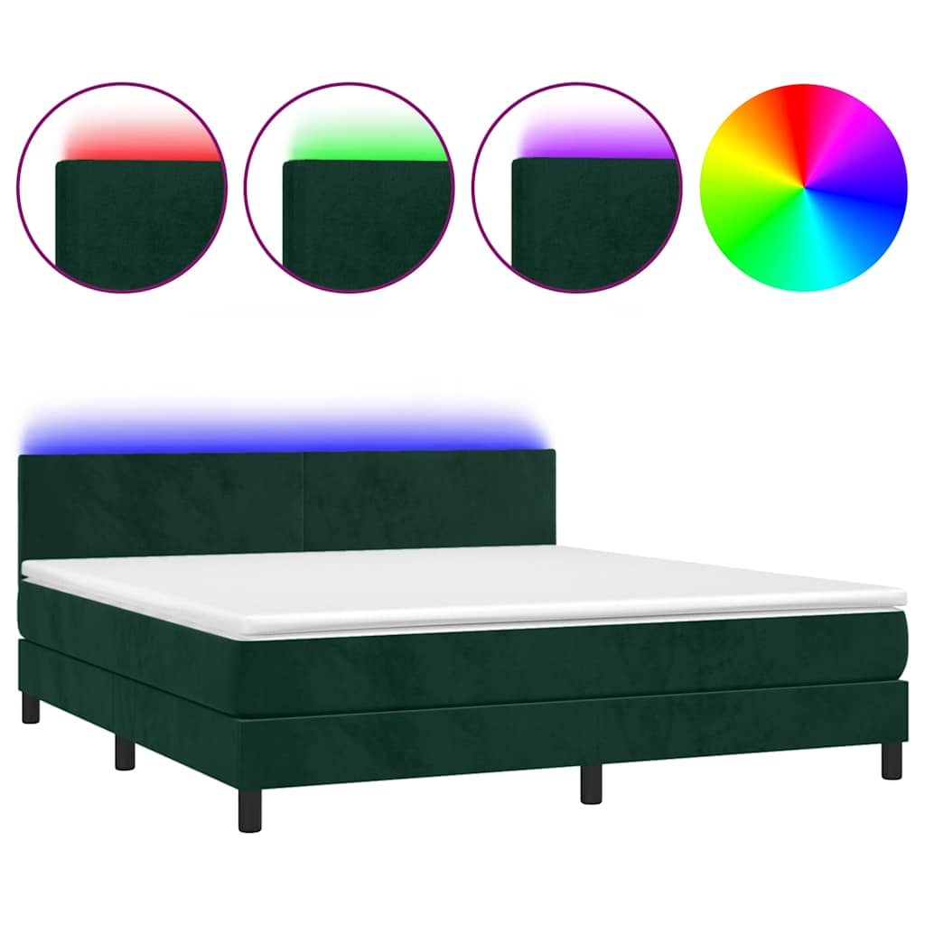 Letto a Molle con Materasso e LED Verde Scuro 180x200cm Velluto | homemem39