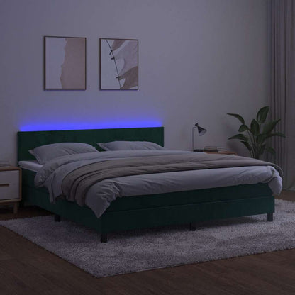 Letto a Molle con Materasso e LED Verde Scuro 180x200cm Velluto | homemem39