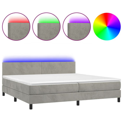 Letto a Molle con Materasso e LED Grigio Chiaro 200x200 cm Velluto