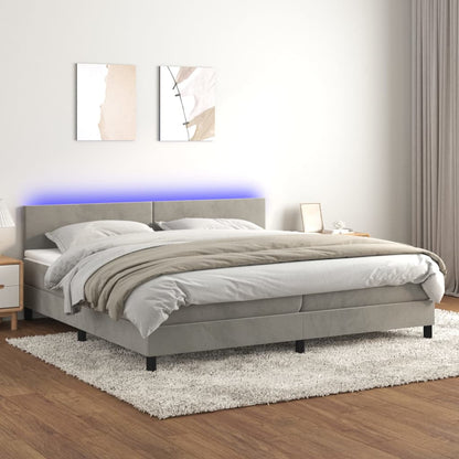 Letto a Molle Materasso e LED Grigio Chiaro 200x200 cm Velluto - homemem39