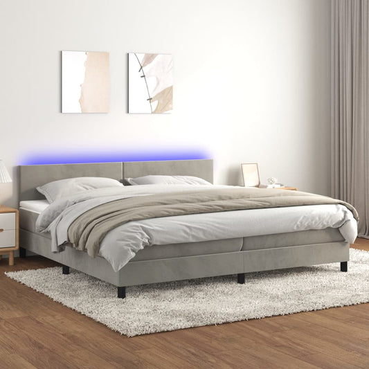 Letto a Molle Materasso e LED Grigio Chiaro 200x200 cm Velluto - homemem39