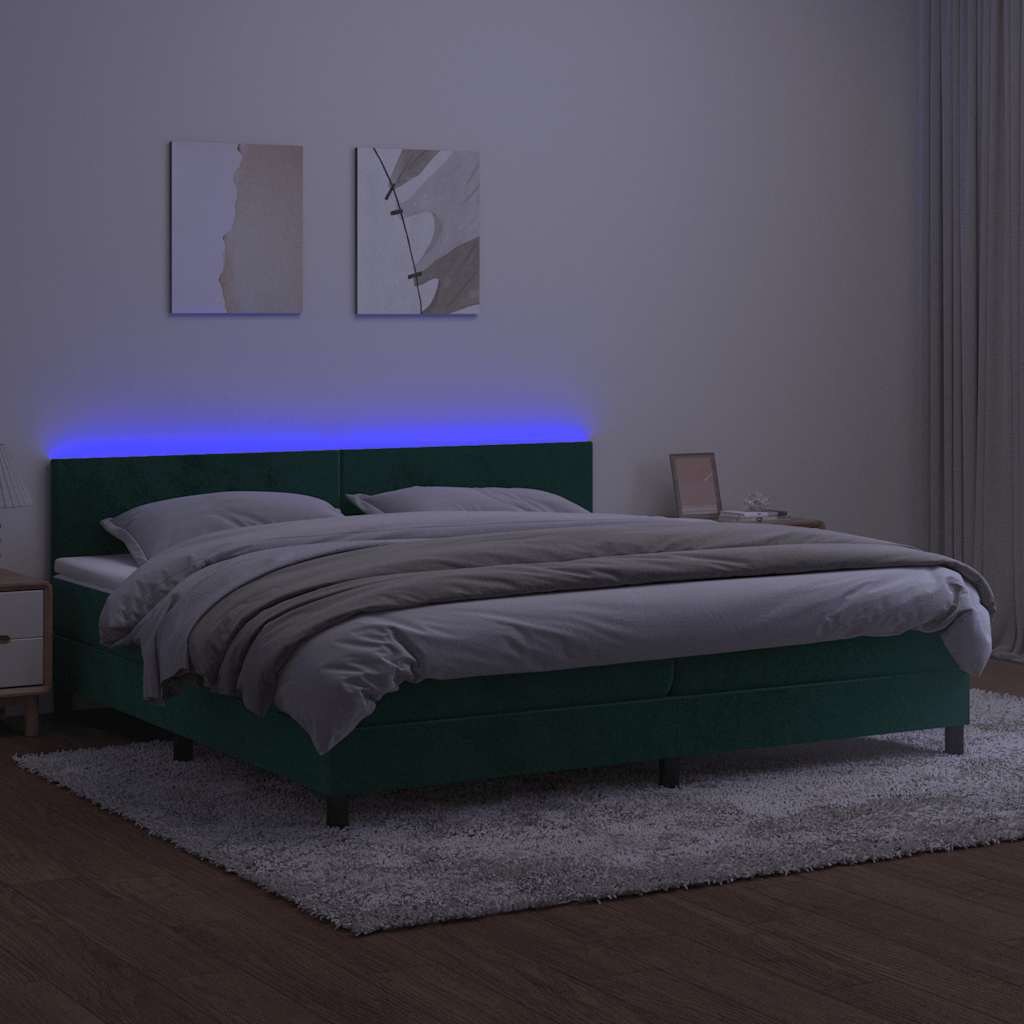Letto a Molle con Materasso e LED Verde Scuro 200x200cm Velluto | homemem39