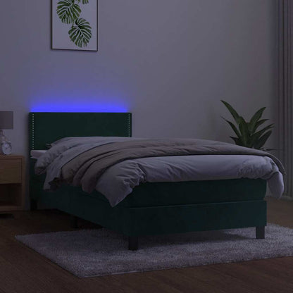 Letto a Molle con Materasso e LED Verde Scuro 80x200cm Velluto | homemem39