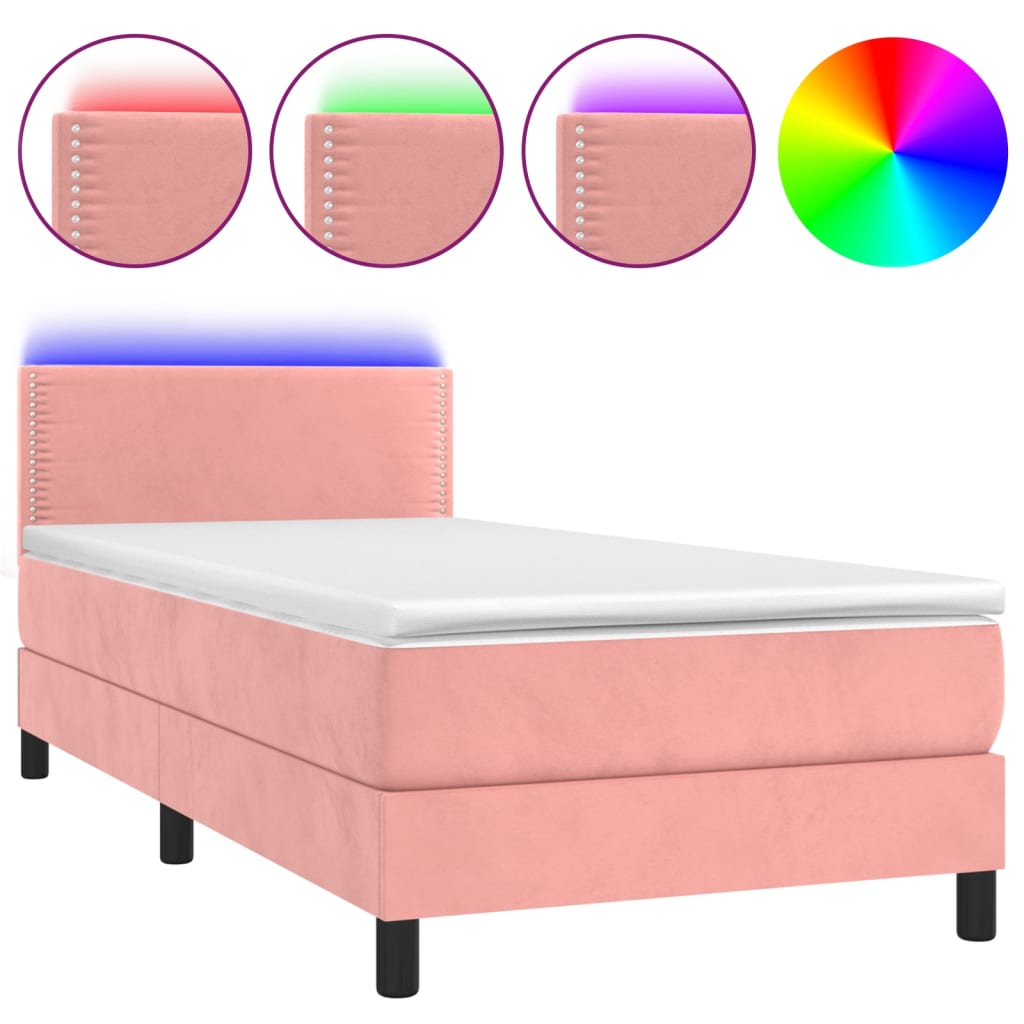 Letto a Molle con Materasso e LED Rosa 80x200 cm in Velluto