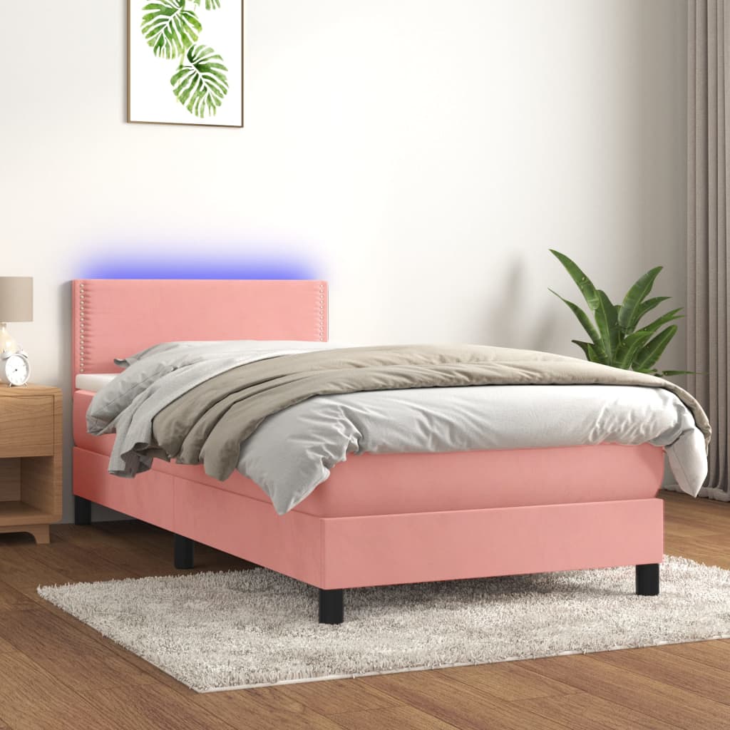 Letto a Molle con Materasso e LED Rosa 80x200 cm in Velluto