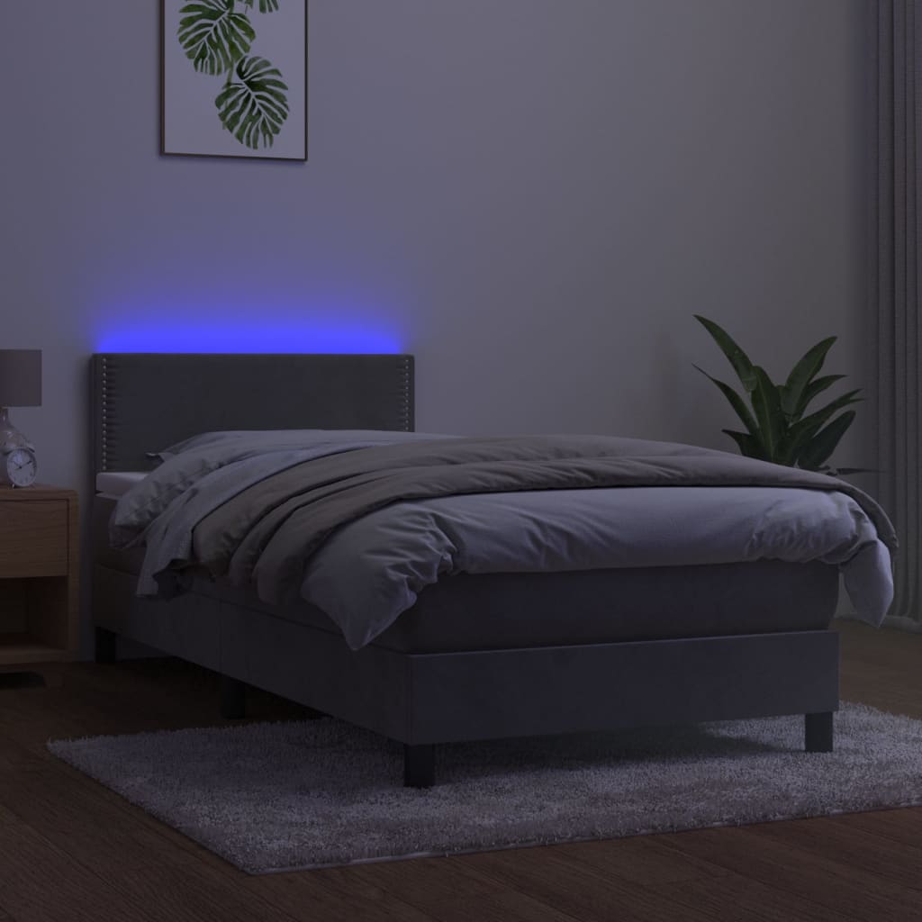 Letto a Molle Materasso e LED Grigio Chiaro 90x190 cm Velluto - homemem39