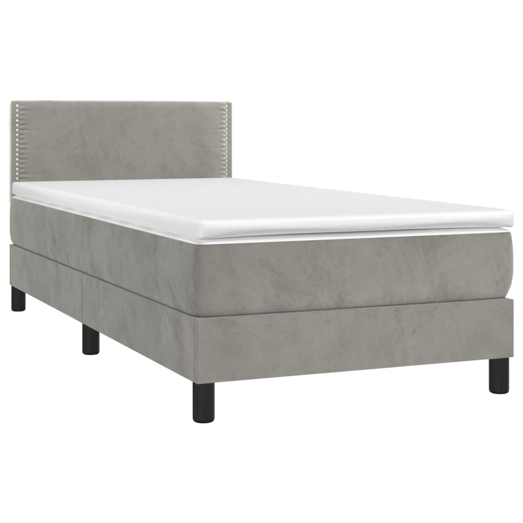 Letto a Molle Materasso e LED Grigio Chiaro 90x190 cm Velluto - homemem39