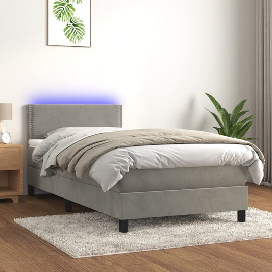 Letto a Molle Materasso e LED Grigio Chiaro 90x190 cm Velluto - homemem39