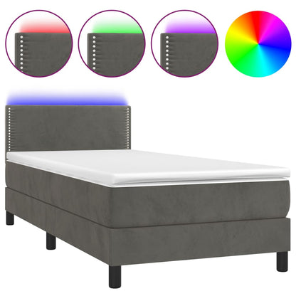 Letto a Molle con Materasso e LED Grigio Scuro 90x190cm Velluto