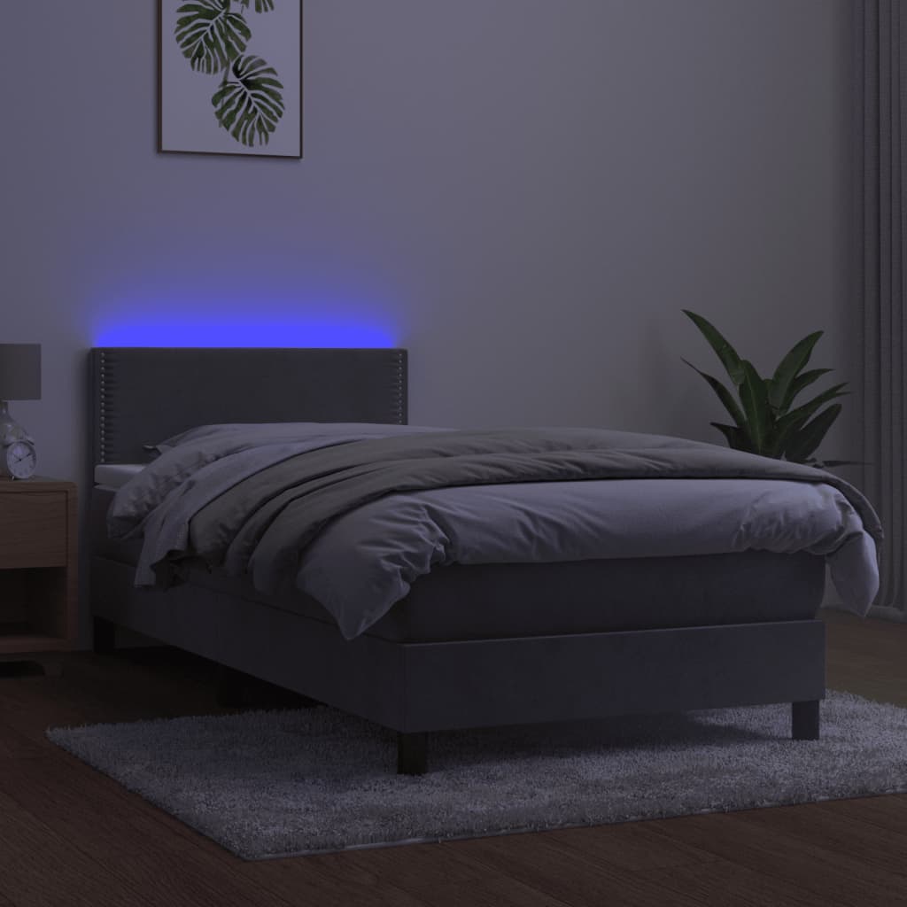 Letto a Molle Materasso e LED Grigio Chiaro 90x200 cm Velluto - homemem39