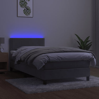 Letto a Molle con Materasso e LED Grigio Chiaro 90x200 cm Velluto