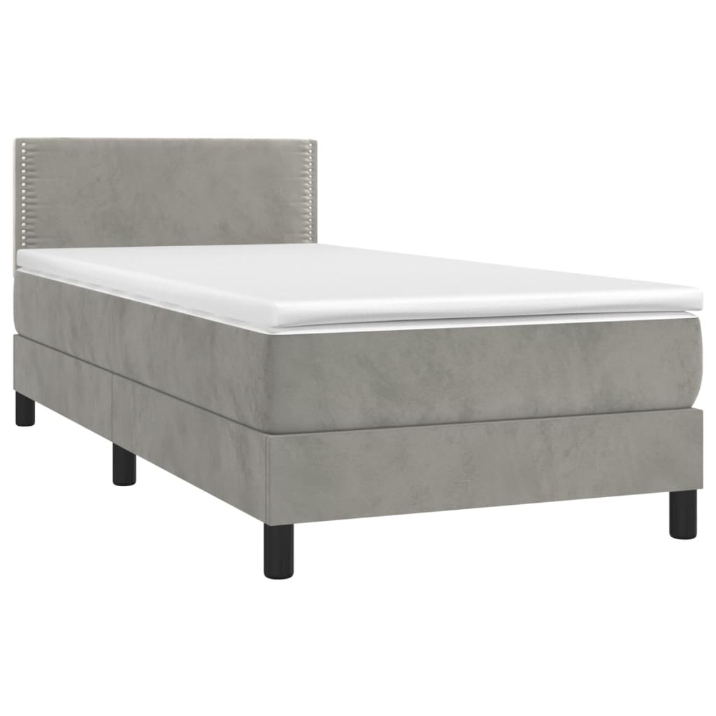 Letto a Molle Materasso e LED Grigio Chiaro 90x200 cm Velluto - homemem39