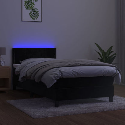 Letto a Molle con Materasso e LED Nero 90x200 cm in Velluto - homemem39