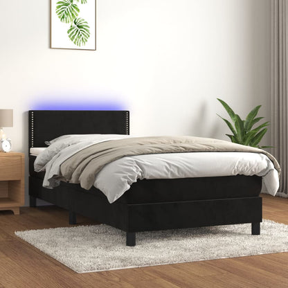 Letto a Molle con Materasso e LED Nero 90x200 cm in Velluto - homemem39