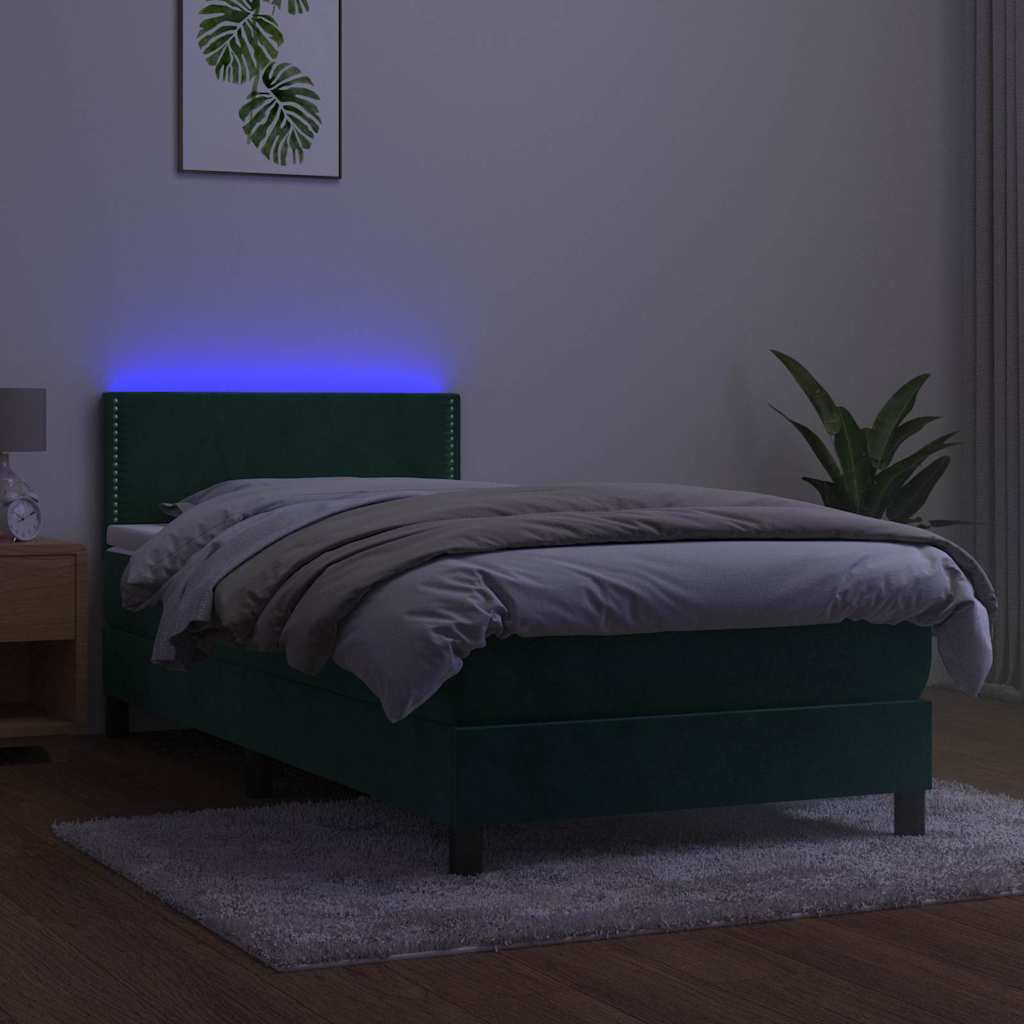Letto a Molle con Materasso e LED Verde Scuro 100x200cm Velluto | homemem39