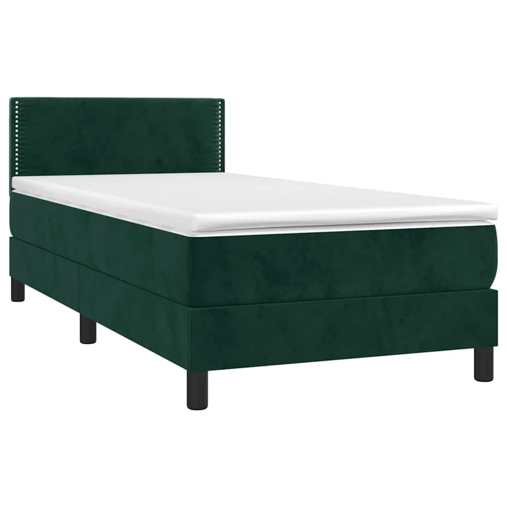 Letto a Molle con Materasso e LED Verde Scuro 100x200cm Velluto