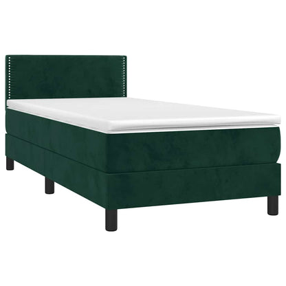 Letto a Molle con Materasso e LED Verde Scuro 100x200cm Velluto