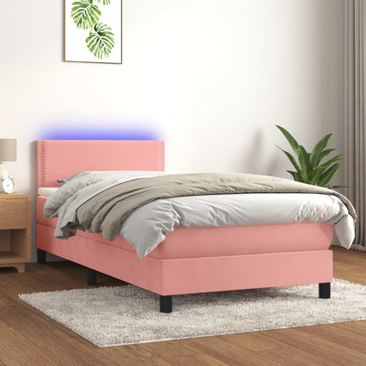 Letto a Molle con Materasso e LED Rosa 100x200 cm in Velluto - homemem39