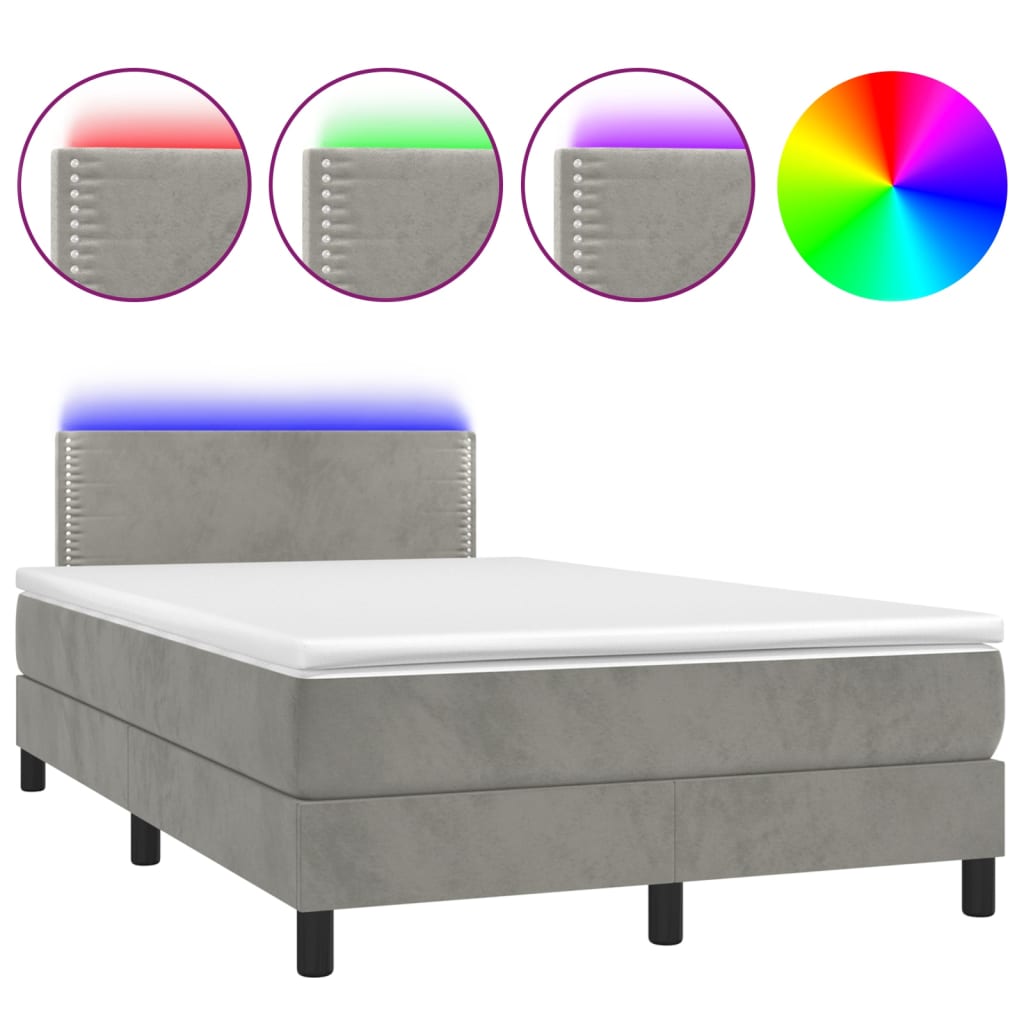 Letto a Molle Materasso e LED Grigio Chiaro 120x200 cm Velluto - homemem39