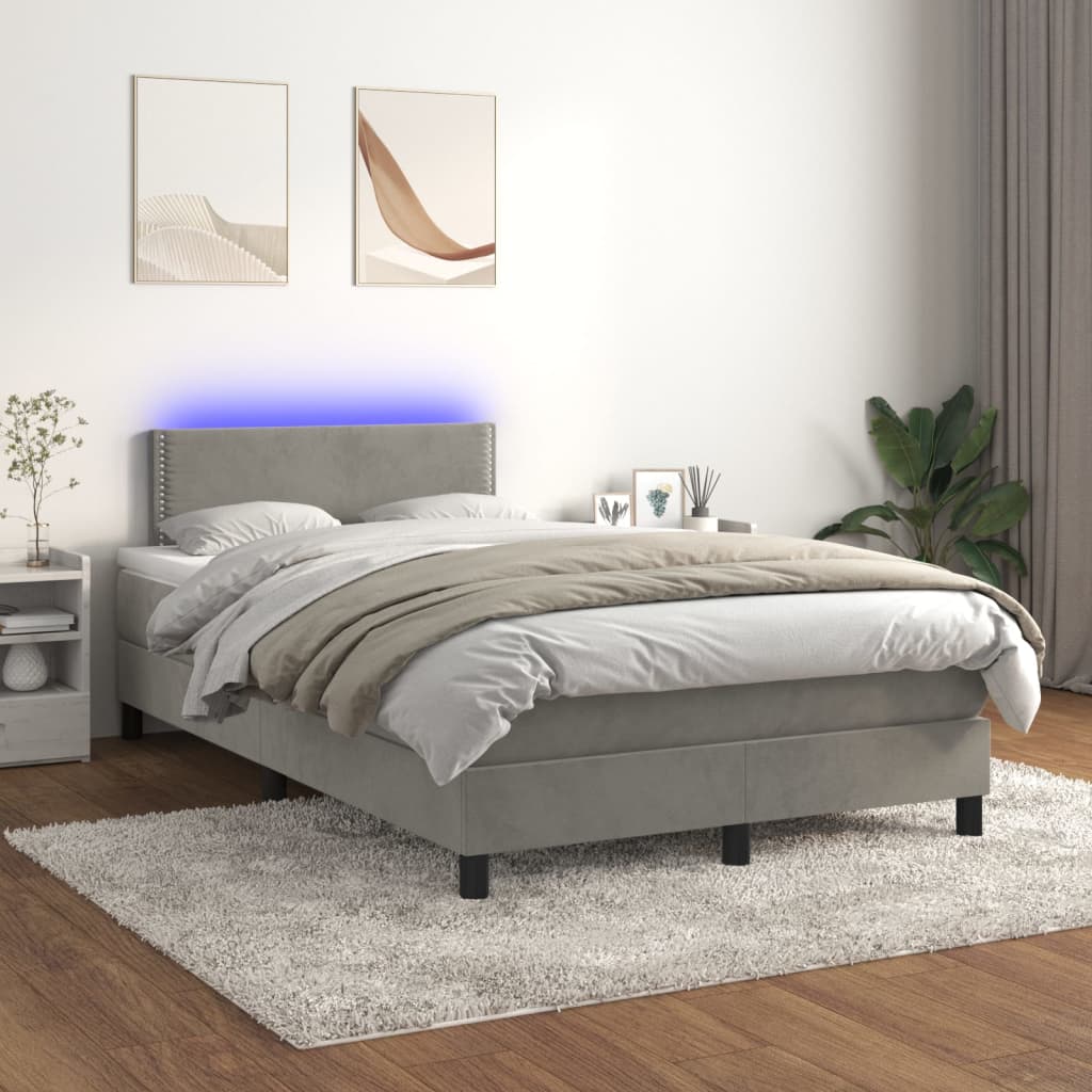 Letto a Molle Materasso e LED Grigio Chiaro 120x200 cm Velluto - homemem39