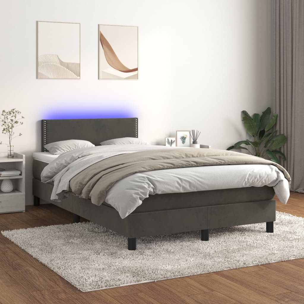 Letto a Molle con Materasso e LED Grigio Scuro 120x200 cm - homemem39