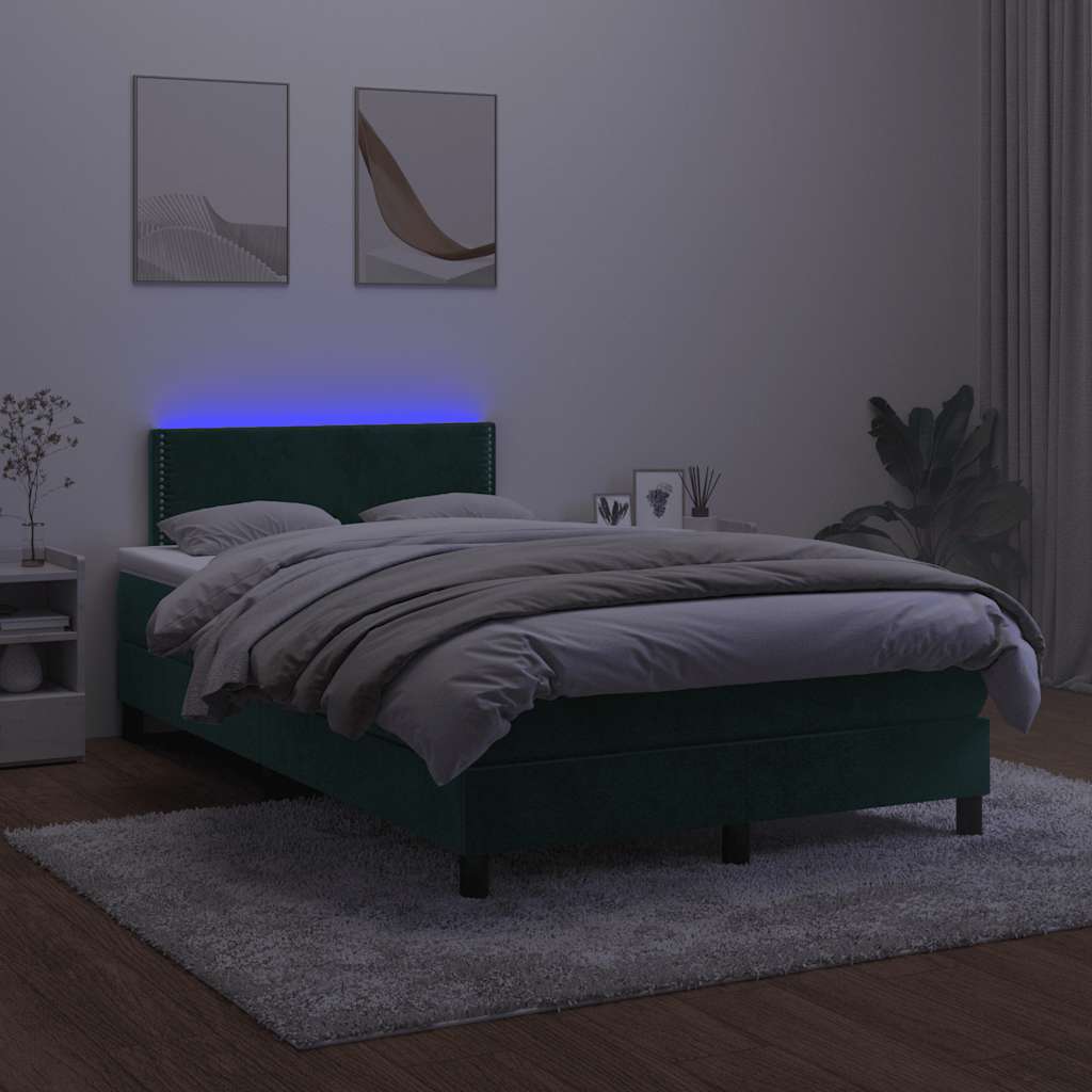 Letto a Molle con Materasso e LED Verde Scuro 120x200cm Velluto | homemem39
