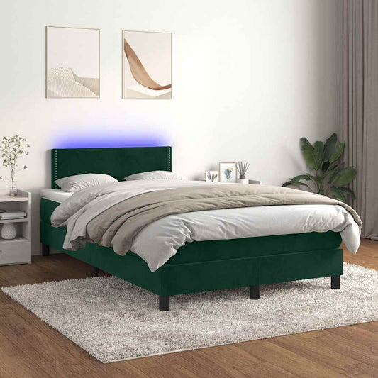 Letto a Molle con Materasso e LED Verde Scuro 120x200cm Velluto | homemem39