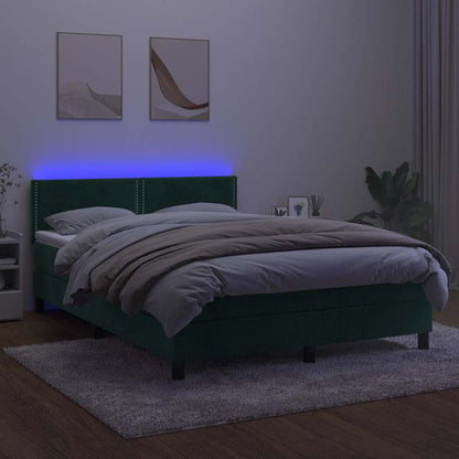 Letto a Molle con Materasso e LED Verde Scuro 140x190cm Velluto