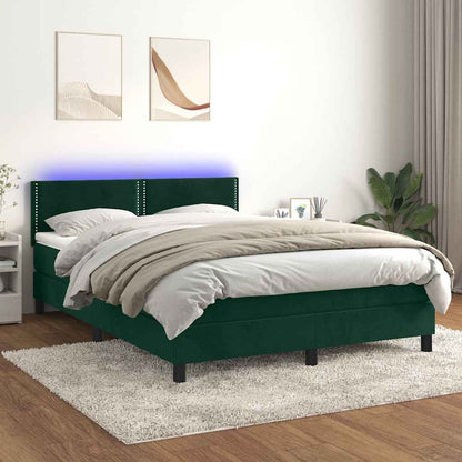 Letto a Molle con Materasso e LED Verde Scuro 140x190cm Velluto