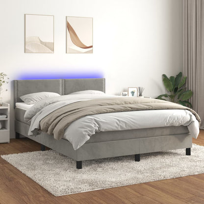 Letto a Molle con Materasso e LED Grigio Chiaro 140x200 cm Velluto