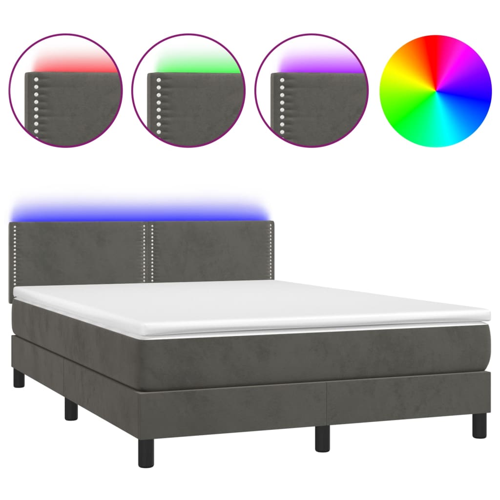 Letto a Molle con Materasso e LED Grigio Scuro 140x200 cm - homemem39