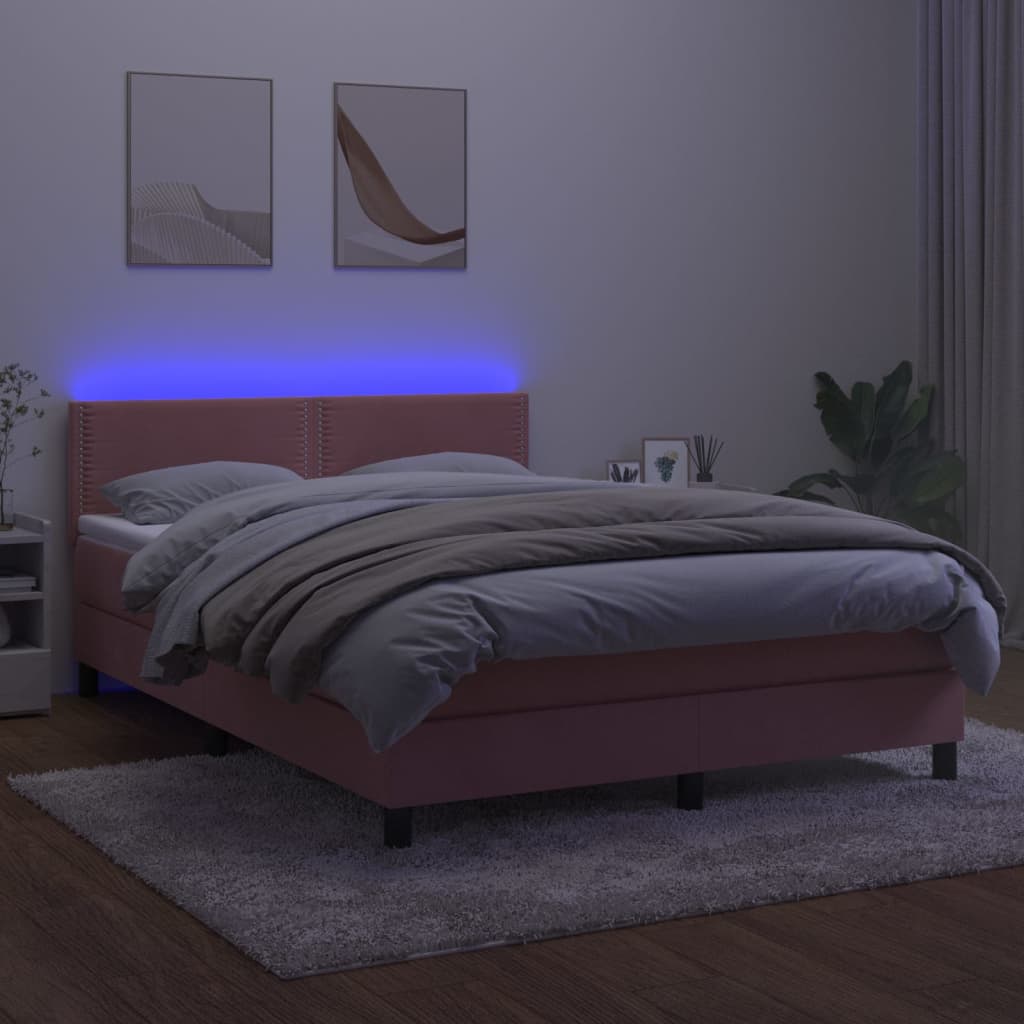 Letto a Molle con Materasso e LED Rosa 140x200 cm in Velluto - homemem39