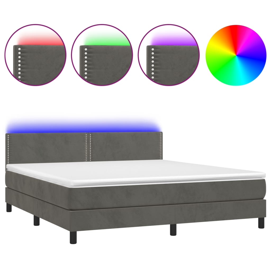 Letto a Molle con Materasso e LED Grigio Scuro 160x200 cm - homemem39