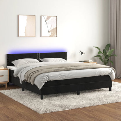 Letto a Molle con Materasso e LED Nero 160x200 cm in Velluto - homemem39