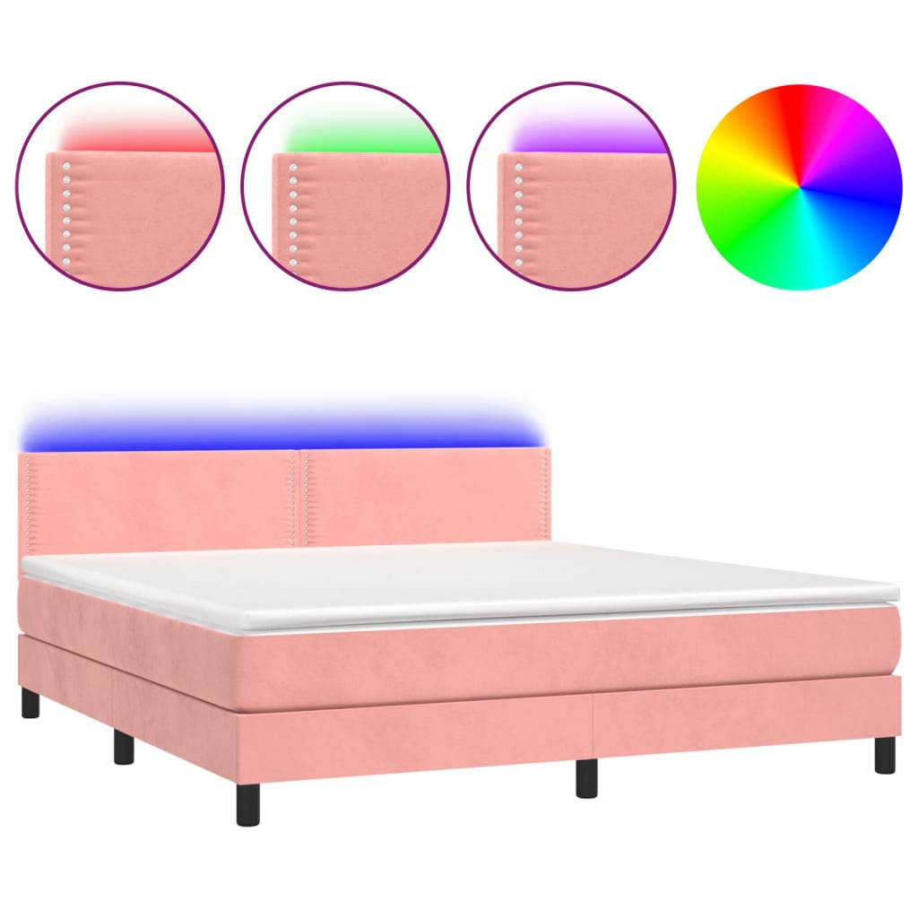 Letto a Molle con Materasso e LED Rosa 180x200 cm in Velluto | homemem39